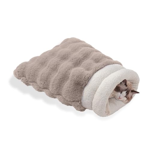 SOMAHE Katzenschlafsack für Innenkatzen, selbstwärmendes Katzenbett, passend für Haustiere bis zu 6,8 kg, weiches Plüsch, warmes Bett, 360°-Wickelsack, waschbar, bequem, Haustierschlafbett, 53,3 x von SOMAHE