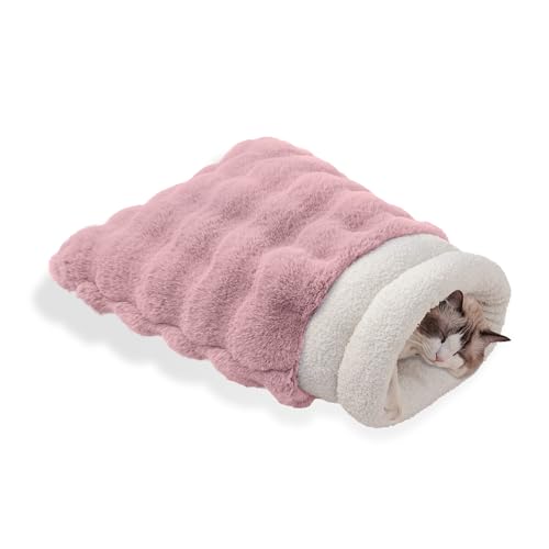 SOMAHE Katzenschlafsack für Innenkatzen, selbstwärmendes Katzenbett, passend für Haustiere bis zu 6,8 kg, weiches Plüsch, warmes Bett, 360°-Wickelsack, waschbar, bequem, Haustierschlafbett, 53,3 x von SOMAHE