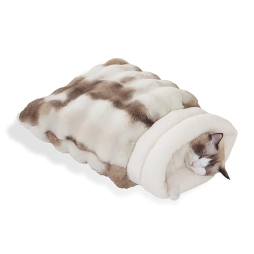 SOMAHE Katzenschlafsäcke für Hauskatzen, selbstwärmendes Katzenbett, passend für bis zu 6,8 kg, weiches Plüsch, warmes Bett, 360°-Wickelsack, waschbar, bequem, Haustierschlafbett, 53,3 x 43,2 cm, von SOMAHE