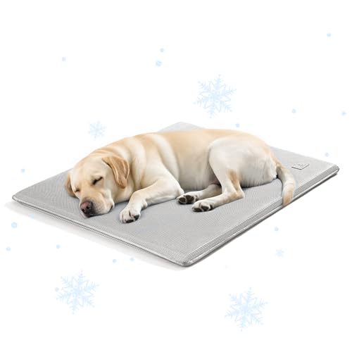 SOMAHE Kühlendes Hundebett, atmungsaktiv, wärmeableitend, für Haustiere, abnehmbar, waschbar, mit rutschfester Unterseite (Grau, 107,7 x 71,1 x 3,5 cm) von SOMAHE