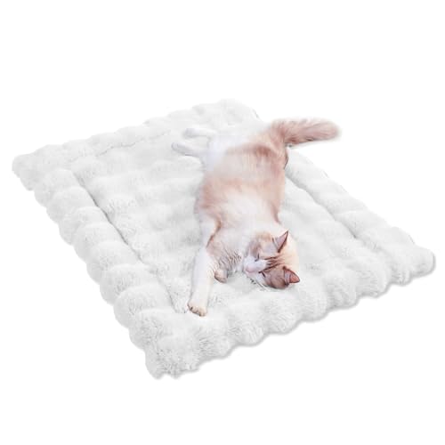SOMAHE Kunstfell-Katzenbett für Indoor-Katzen, Plüschkissen mit rutschfester Unterseite, selbstwärmendes Bett für Tragetaschen, Hunde- und Welpenfreundlich, 89,9 x 68,9 cm, groß, Weiß von SOMAHE