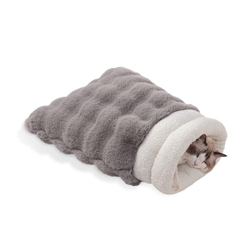 SOMAHE Kuscheliger Katzenschlafsack, 4-in-1-Funktion, Kuscheldecke, Matte, weich, warm und waschbar (kleine Katzen), Höhlengrau, 53,3 x 43,2 cm von SOMAHE