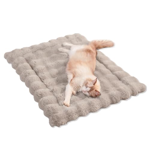 SOMAHE Plüsch-Katzenbett für Innenkatzen, Kunstfell-Haustierkissen mit rutschfester Unterseite, gemütliches Kätzchenbett für Tragetaschen, Hunde- und Welpenfreundlich, 89,9 x 68,9 cm, groß von SOMAHE