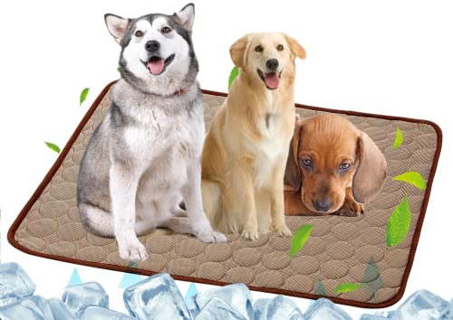 Selbstkühlende Hundematte für Haustiere, waschbar, Sommerunterlagen, Decke für heißes Wetter, Schlafmatte aus Eisseide, ungiftig, atmungsaktiv, kein Wasser (L: 69.8 x 50 cm, Kaffee) von SOMOYA