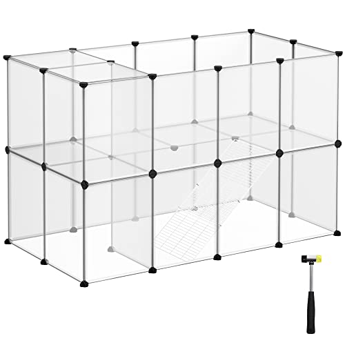 SONGMICS Freigehege, Laufstall, Haustierkäfig, Gehege, mit Treppen, 143 x 73 x 91 cm, aus Kunststoff, für Kleintiere, Meerschweinchen, Hamster, Kaninchen, transparent LPC005W01 von SONGMICS