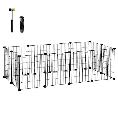 SONGMICS Freilauf, DIY-Kleintiergehege, KleintierkÄfig, Welpenauslauf, Kaninchen, Meerschweinchen, Metallgitter, 143 x 73 x 46 cm, schwarz LPI01H von SONGMICS