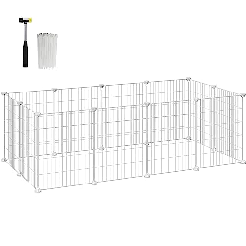 SONGMICS Freilauf, DIY-Kleintiergehege, KleintierkÄfig, Welpenauslauf, Kaninchen, Meerschweinchen, Metallgitter, 143 x 73 x 46 cm, weiß LPI01W von SONGMICS