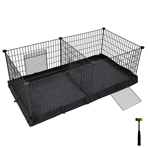 SONGMICS Gehege für Meerschweinchen, Kleintiergehege, Freilaufgehege, mit Trennwand, 2 Separate Bereiche, mit Boden aus Gewebe, 3 Türen, 123 x 63 x 46 cm, schwarz LPI07H von SONGMICS