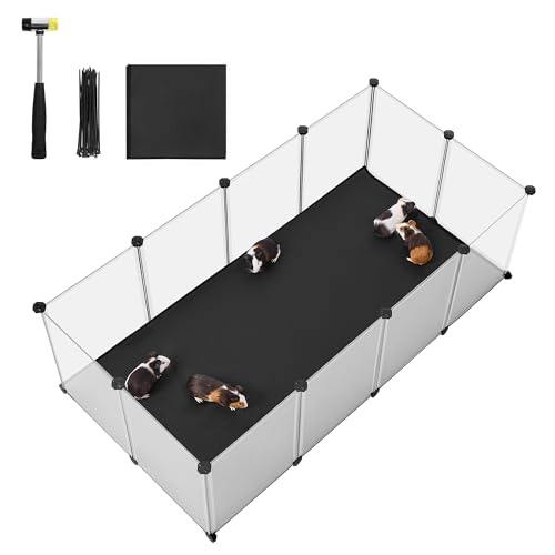 SONGMICS Kleintiergehege mit Bodenplatten, Laufstall mit abnehmbarer und wasserfester Unterlage, Gehege für Hamster, Kaninchen, Meerschweinchen, 143 x 73 x 46 cm, weiß LPC012W01 von SONGMICS
