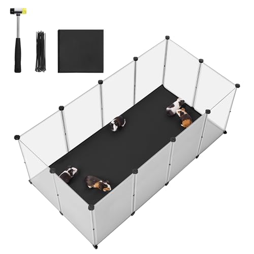 SONGMICS Kleintiergehege mit Bodenplatten, Laufstall mit abnehmbarer und wasserfester Unterlage, Gehege für Hamster, Kaninchen, Meerschweinchen, 145 x 73 x 57 cm, weiß LPC013W01 SONGMICS Kleintiergehege mit Bodenplatten, Laufstall mit abnehmbarer und wasserfester Unterlage, Gehege für Hamster, Kaninchen, Meerschweinchen, 145 x 73 x 57 cm, weiß LPC013W01 von SONGMICS