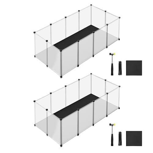 SONGMICS Kleintiergehege mit Bodenplatten 2er Set, Laufstall mit Abnehmbarer und wasserfester Unterlage, Gehege für Hamster, Kaninchen, Meerschweinchen, 143 x 73 x 46 cm, weiß LPC012W21 von SONGMICS