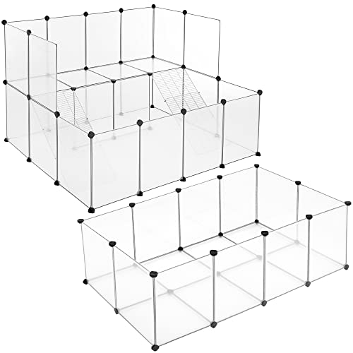 SONGMICS Laufstall für Kleintiere, Laufstall mit Bodenplatten, Gehege mit 2 Etagen und Treppen, Freigehege aus Kunststoff, für Meerschweinchen, Hamster, Kaninchen, weiß LPC799W01 von SONGMICS