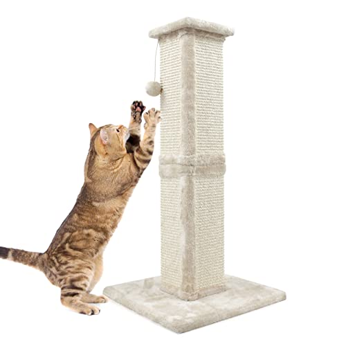 SONGWAY Hoher Katzen Kratzbaum - Kratzstamm für Katzen, Katzen Kratzsäule aus Sisal, Kratzspielzeug Katze mit Ball, Beige von SONGWAY