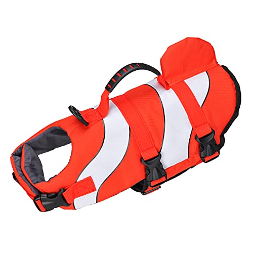 Songway Hunde-Schwimmweste, Schutz-Badeanzug, reflektierende Streifen, verstellbare Schwimmweste für Schwimmbad, Strand, Bootsfahrt (Clownfisch, Größe M) von Songway
