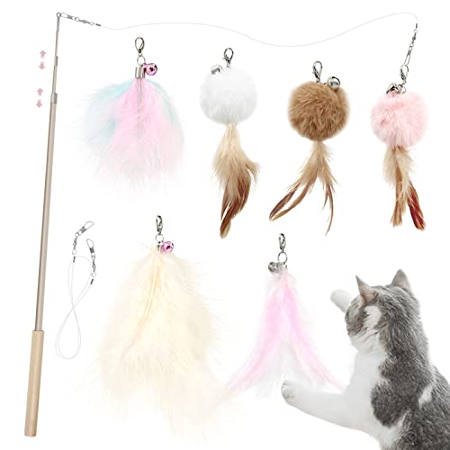 SONGWAY Interaktives Katzenspielzeug Feder - Katzenspielzeug Set, Einziehbare Natürliche Federstab Katze Spielzeug mit 6 Stück Katzenangel Ersatz mit Glocken, Rosa SONGWAY Interaktives Katzenspielzeug Feder - Katzenspielzeug Set, Einziehbare Natürliche Federstab Katze Spielzeug mit 6 Stück Katzenangel Ersatz mit Glocken, Rosa von SONGWAY