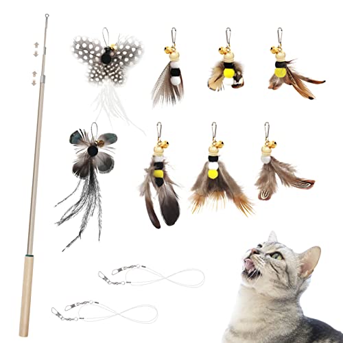 SONGWAY Interaktives Katzenspielzeug Feder - Katzenspielzeug Set mit 8 Insekt Natürliche Ersatzfedern mit Glocken, Katzenangel, Einziehbare Federstab Katze Spielzeug für Kätzchen und Katzen SONGWAY Interaktives Katzenspielzeug Feder - Katzenspielzeug Set mit 8 Insekt Natürliche Ersatzfedern mit Glocken, Katzenangel, Einziehbare Federstab Katze Spielzeug für Kätzchen und Katzen von SONGWAY