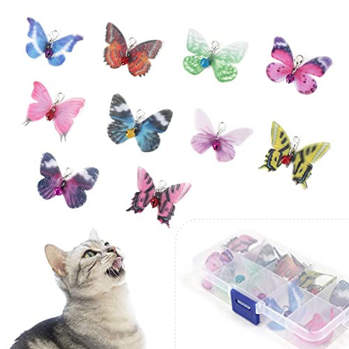 SONGWAY Katze Schmetterling Spielzeug Ersatz - 10 Stück Schmetterling Katzenspielzeug Aufsatz, Mini Katze Zauberstab Spielzeug Ersatz, Insektenwurm Katzenspielzeug Zubehör Teile von SONGWAY