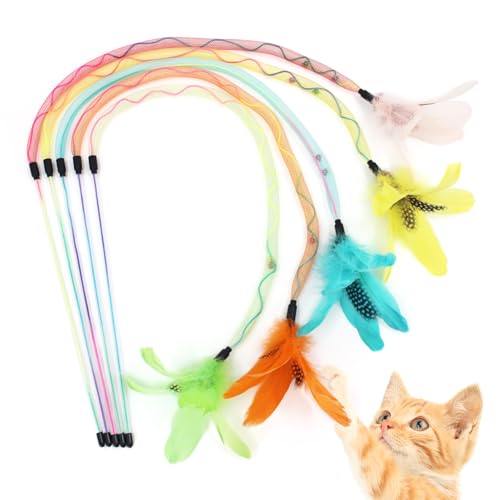 SONGWAY Katzen Zauberstab Spielzeug Set - 5 Stück Katzenspielzeug Stab mit 60cm Flexibel Nylon Net und Feder, Katzenangel, Katzenstab Spielzeug mit Federn, Interaktives katzenspielzeug Regenbogensta SONGWAY Katzen Zauberstab Spielzeug Set - 5 Stück Katzenspielzeug Stab mit 60cm Flexibel Nylon Net und Feder, Katzenangel, Katzenstab Spielzeug mit Federn, Interaktives katzenspielzeug Regenbogensta von SONGWAY