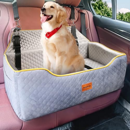 SOOKU Hunde-Autositz für große, mittelgroße Hunde oder 2 kleine Hunde, hochbelastbarer Schwamm-Hunde-Sitzerhöhung für Rücksitze, abnehmbares und waschbares Hundebett für Auto, Hundetransporter und von SOOKU