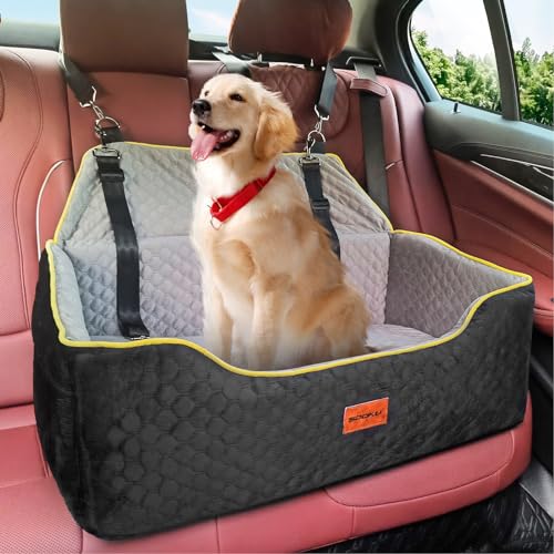 SOOKU Hunde-Autositz für große/mittelgroße Hunde unter 27 kg oder 2 kleine, Hundeerhöhung für Rücksitze mit dickem Kissen, Reise-Hundebett, Haustiersicherheit, Autositz, abnehmbar, waschbar, von SOOKU