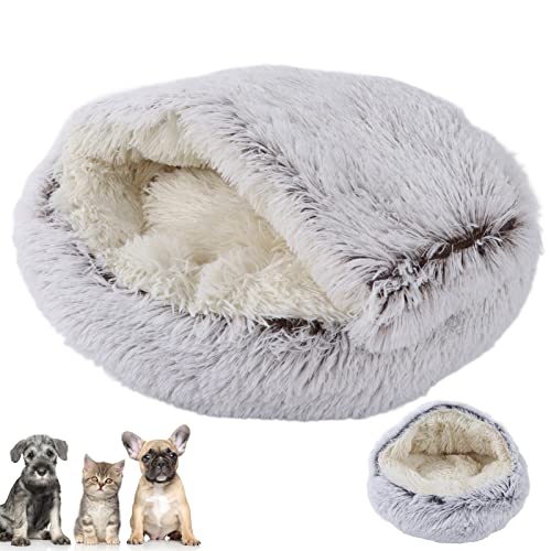 SOONHUA Haustierbett, warmes und bequemes rundes Bett, rutschfest, für kleine und mittelgroße Hunde, verbesserter Schlaf (grau) von SOONHUA