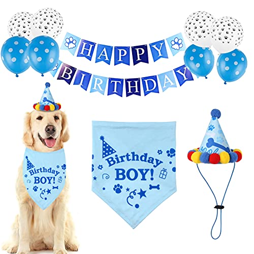 SOONHUA Hund Geburtstag Party Set Weich Und Waschbar Hund Geburtstag Bandana Hund Geburtstag Junge Hut Schals Flagge Ballon für Hund Geburtstag Party Dekoration von SOONHUA