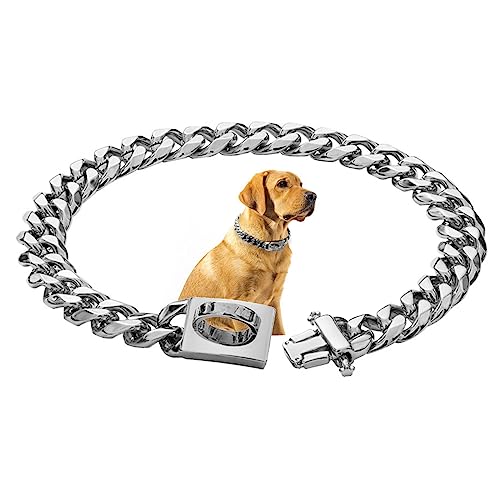 SOONHUA Hundekette Halsbänder Walking Metall Kette Halsband Breit Cuban Link Hund Halskette Kette Halsband mit Metallschnalle D Ring Welpen Kostüm für kleine mittelgroße große Hunde von SOONHUA