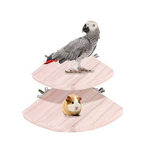 SOONHUA Vogel-Plattform, Eck-Vogelkäfig, Sitzstange aus Holz, Fächerform, Springboard, Spielzeug für Papageien, Hamster, kleine Tiere, 2 Stück von SOONHUA