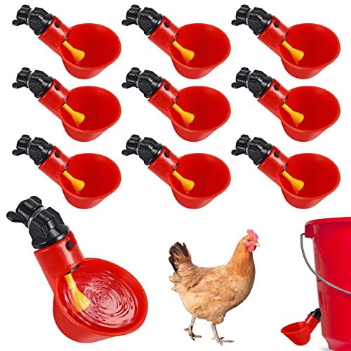 10 Stück automatische Kunststoff-Trinkbecher mit Nüssen, Geflügel-Wasser-Futterspender für Hühner, Vögel, Wachtelbewässerung von YUNYODA