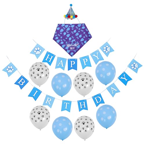 SOPOTUTU 1 Satz Pet Dog Birthday Set Verstellbare Hundemütze Bandana und Dekoration für Haustiergeburtstagsparty Niedliches Zubehör für Unvergessliche und Fotos für Kleine von SOPOTUTU