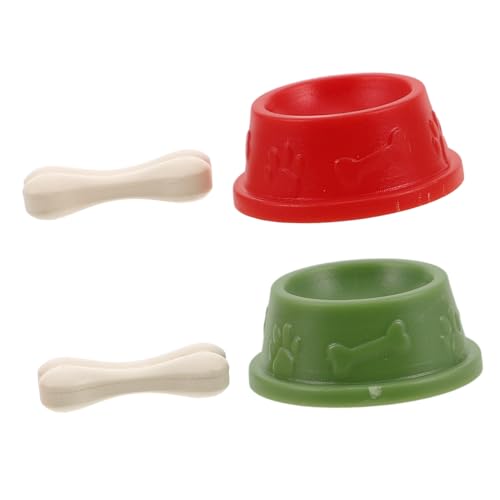 SOPOTUTU 2 Sätze Simulierter Hundetopf Pet Bowl - für Tiny Dollhouse Hundeteller Hundenapf Puppenhaus Haustierfutterschüssel winzige Plastiktiere Mini-Hunde von SOPOTUTU