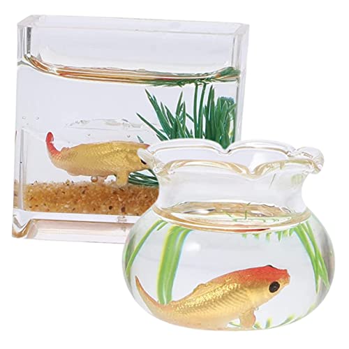 SOPOTUTU 2 Stück Fischbecken Dekorationen Runde und Quadratische Aquarien für Puppenhaus und Schreibtisch Ergänzung für Wohnräume Zufällige Farbe von SOPOTUTU