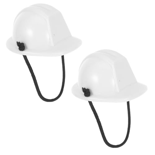 SOPOTUTU 2 Stück Mini Haustierhelm mit Verstellbarem Federseil Kleiner Kunststoff Sicherheitshelm für Puppen und Kleine Tiere Leichter Bauhelm für Basteln Partys und Outdoor Schutz von SOPOTUTU