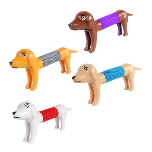 SOPOTUTU 4 Stück Mini Hundespielzeug Pop Tube Teiliges Dehnbar für Stressabbau und Partys für Welpen und Hunde Vielseitiges Sensory Toy von SOPOTUTU