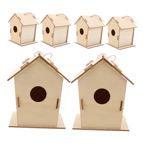 SOPOTUTU 6 Stück Teiliges DIY Vogelhaus Bastelset für Unlackierte Holzvogelhäuser zum Bemalen Kreatives Outdoor Graffiti Vogelhaus zum Aufhängen Pädagogisches Bastelspiel für Hand Auge von SOPOTUTU