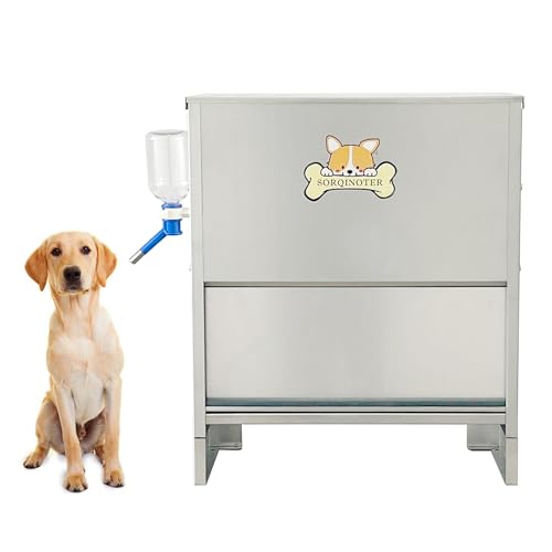 Futterspender für Hunde, hält 18 kg Futter und 500 ml Wasser, verzinkte Stahlplatte, korrosionsbeständig, automatischer großer Futterspender für Hunde (18 kg) von SORQINOTER
