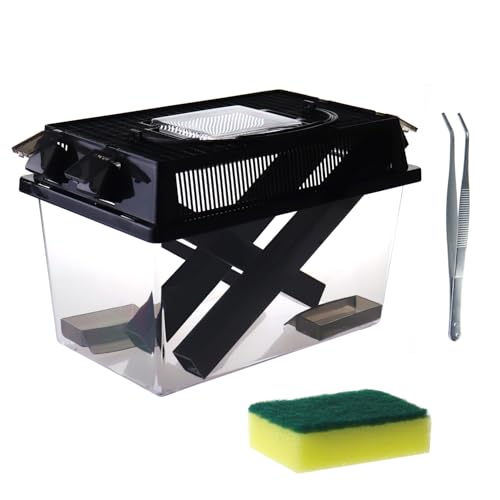 SORWATEE Reptilien-Cricket-Keeper, transparenter Cricket-Stift mit Röhren, Insektenhalter mit Wasser- und Futternäpfen für Bartagamen, Gecko, Eidechsen, Chamäleonschlange von SORWATEE