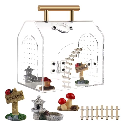 Springspinnengehege Kit, Vogelspinnen-Gehege aus Acryl mit Holzbrücke, Pilz, Pagodenteich, Verkehrsschilder, Insektenterrarium mit Griff und magnetischer Tür, keine Montage erforderlich (mittel) von SORWATEE