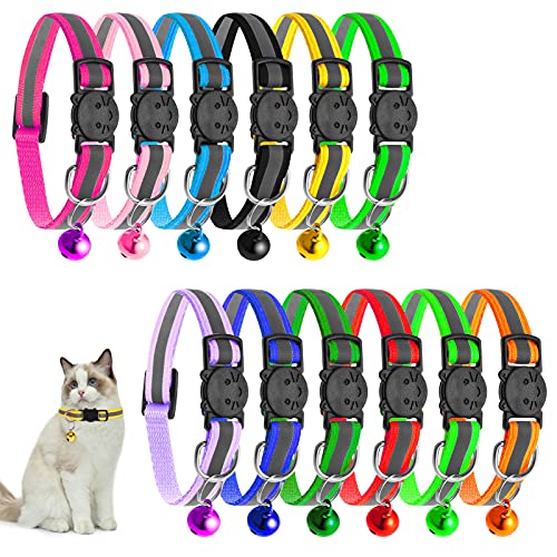 SOSPIRO Katzenhalsband, 12-teilig, Anti-Würgehalsband für Katzen, Katzenhalsband mit reflektierendem Gurt und Glocke, Gürtelschnalle mit Schnellverschluss, Halsband für Kätzchen und Welpen SOSPIRO Katzenhalsband, 12-teilig, Anti-Würgehalsband für Katzen, Katzenhalsband mit reflektierendem Gurt und Glocke, Gürtelschnalle mit Schnellverschluss, Halsband für Kätzchen und Welpen von SOSPIRO