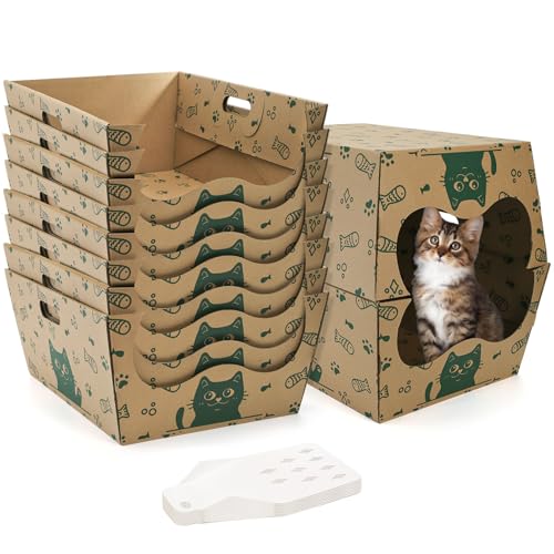 SOUJOY 8 Pack Einweg-Klo für Katzen, Faltbare geschlossene Katzentoilette mit Schaufel, Reise-Doppelschicht, wasserdichte Katzentoilette für Katzen, kleine Haustiere von SOUJOY