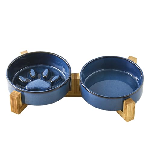 SOUJOY Keramik-Hundenapf-Set mit Holzständer, rutschfester Futternapf und Wassernapf, 600 ml, matte Glasur, kein Verschütten, Katzen-Futternapf für kleine, mittelgroße und große Hunde SOUJOY Keramik-Hundenapf-Set mit Holzständer, rutschfester Futternapf und Wassernapf, 600 ml, matte Glasur, kein Verschütten, Katzen-Futternapf für kleine, mittelgroße und große Hunde von SOUJOY