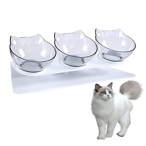 Katzenfutternapf, Dreifachnapf, um 15° geneigt, transparente, erhöhte Futternäpfe for Futter und Wasser mit Ständer, leicht zu reinigen, for Katzen und Welpen, Dreifachnapf/134 (Color : Triple Bowl) von SOYDAN