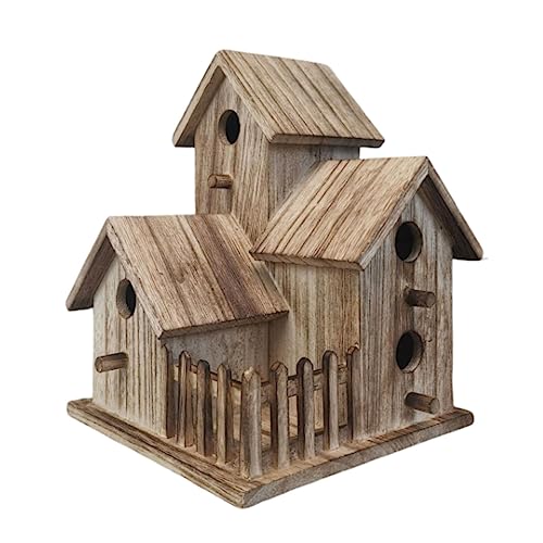 Vogelhaus Holz-Vogelhaus mit Stange 4 Löcher Rustikaler Vogelnistkasten Vogelhäuser for draußen Kolibri-Häuser for Terrasse Hinterhof/49 von SOYDAN