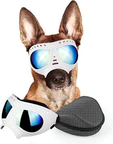 Hundebrille, verstellbar, Anti-Staub, Dunst, Wind, Schnee, UV-Schutz, Sonnenbrille für mittelgroße und große Hunde (Nasensteg: 6 cm) von Sozy