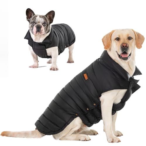 SPACE LION Essential Hundejacke mit Entendaunen, warm, bequem, leicht, wasserabweisend, lässig, Wintermantel für Haustiere (Schwarz, Größe 2XL) von SPACE LION