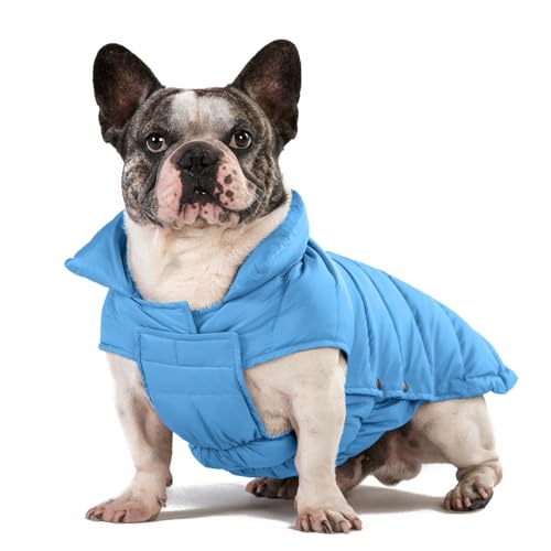 SPACE LION Pufferjacke, Daunenwintermantel, wasserdicht, winddicht, leichte Jacke, verstellbare Passform für kleine bis große Hunde (Blau, XL) von SPACE LION