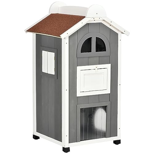 PawHut Katzenhaus aus Holz, 59 x 55 x 109 cm, Katzenhaus mit 3 Ebenen, Katzenhaus mit Dach, Plattformen und Leiter für den Außenbereich, Grau PawHut Katzenhaus aus Holz, 59 x 55 x 109 cm, Katzenhaus mit 3 Ebenen, Katzenhaus mit Dach, Plattformen und Leiter für den Außenbereich, Grau von PawHut