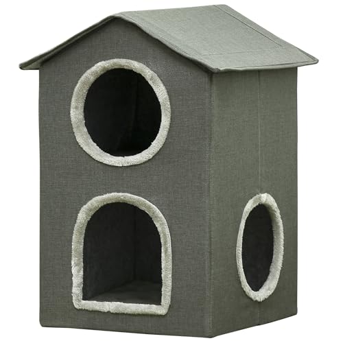 PawHut Katzenhaus Katzenbett Katzenhöhle mit 3 Türen und waschbarem Kissen 42x46x59,5 cm Grau von SPANISH AOSOM