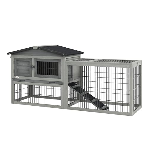 PawHut Outdoor Kaninchenstall aus Holz 150x52x68 cm Großer Kaninchenkäfig für 1-2 Kaninchen mit klappbarem Asphaltdach, abnehmbarem Tablett und Rampe Grau PawHut Outdoor Kaninchenstall aus Holz 150x52x68 cm Großer Kaninchenkäfig für 1-2 Kaninchen mit klappbarem Asphaltdach, abnehmbarem Tablett und Rampe Grau von SPANISH AOSOM