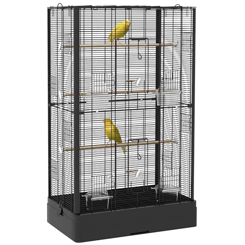 PawHut Vogelkäfig 61x36,5x98 cm Voliere mit Türen Sitzstangen Abnehmbares Tablett Futterboxen und Griffe Vogelkäfig für Nymphensittiche Wellensittiche Finken Kanarienvögel Schwarz PawHut Vogelkäfig 61x36,5x98 cm Voliere mit Türen Sitzstangen Abnehmbares Tablett Futterboxen und Griffe Vogelkäfig für Nymphensittiche Wellensittiche Finken Kanarienvögel Schwarz von PawHut